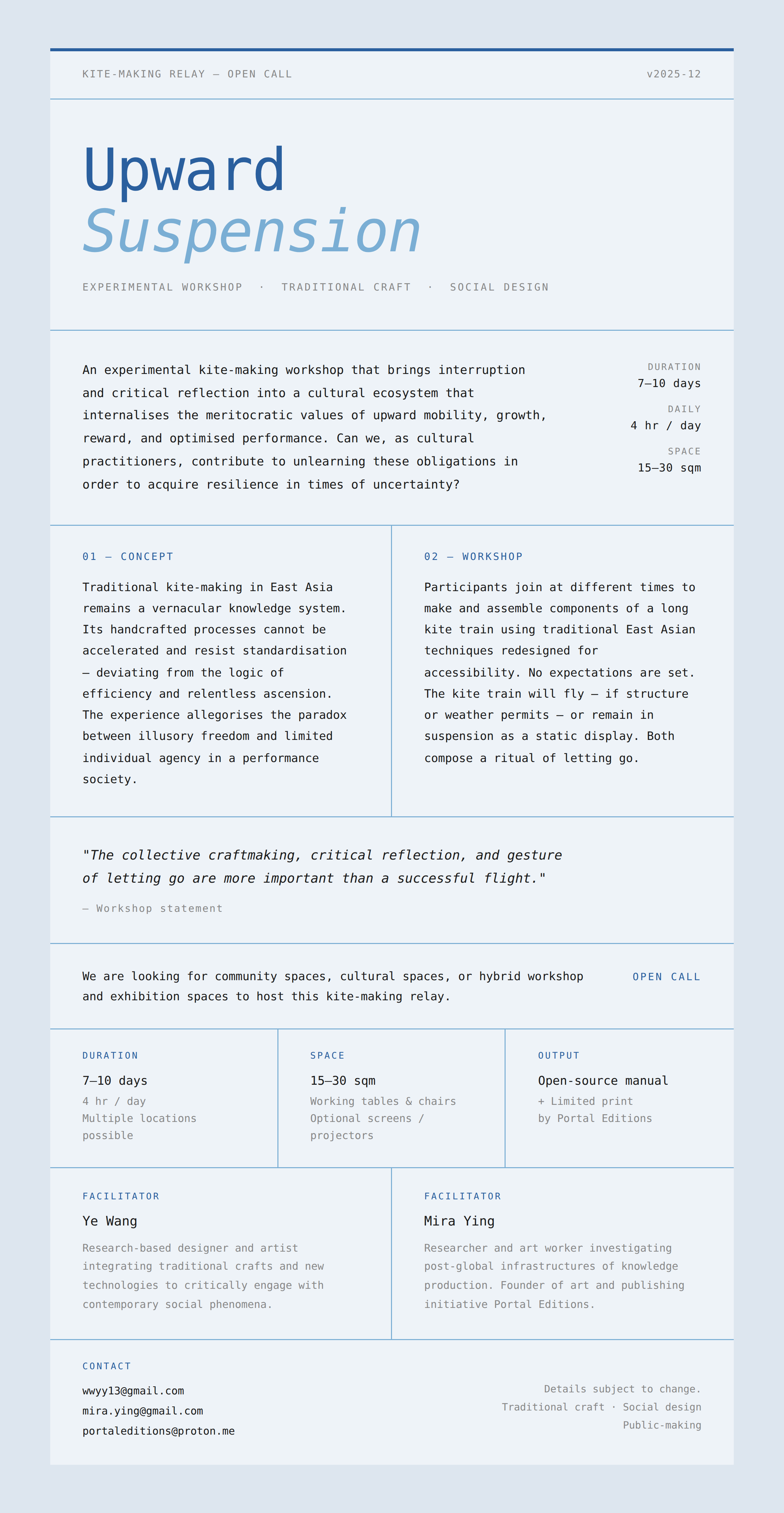 Upward Suspension — Workshop Poster